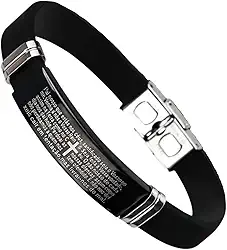 Pulseira Masculina Pai Nosso Aço Preta Bracelete Premium Oração
