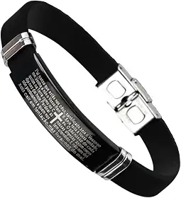 Pulseira Masculina Pai Nosso Aço Preta Bracelete Premium Oração