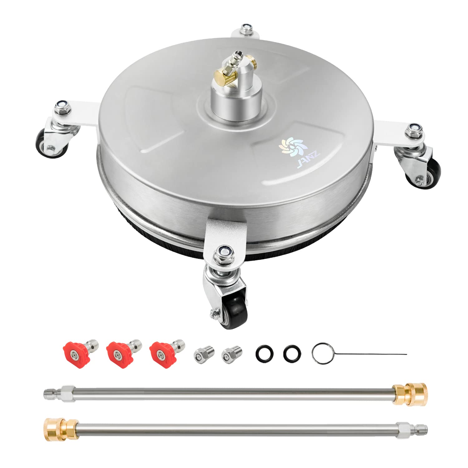 Photo 1 of *Unused Parts/Accessories* janz 14" Pressure Washer Surface Cleaner with 4 Wheels, Stainless Steel Housing, 1/4" Quick Plug, 2 Extension Wands, 2 Replacement Nozzles and 3 Spray Nozzles, 4000 PSI 14 Inch