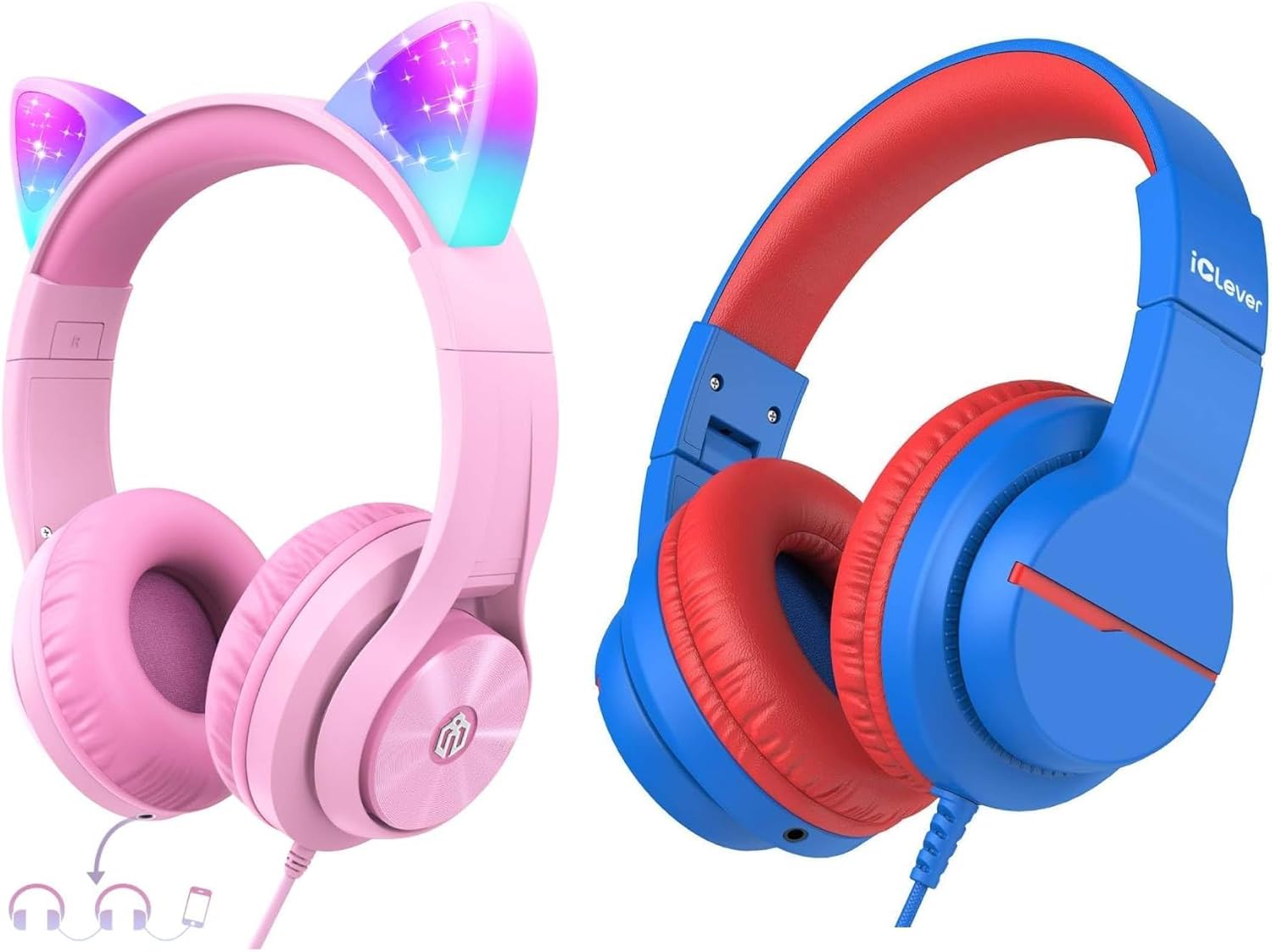 iClever Meow Donut & HS19 Wired Kids Headphones Bundles, Safe Volume, Stereo Sound, Kids Headphones for School Travel