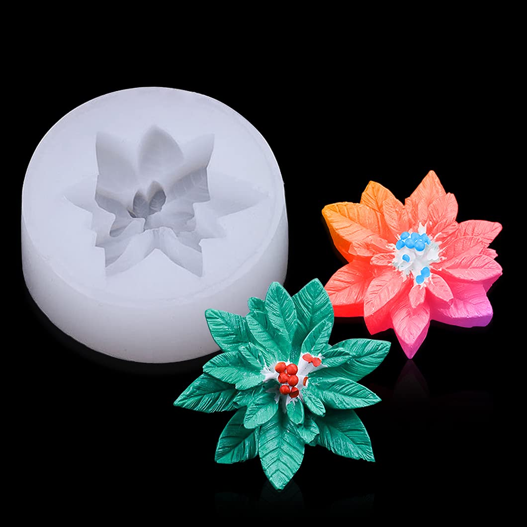 Rolin Roly Christmas Flower Resin Mold Candle Epoxy Molds Poinsettias Casting Silicone Moulds Jewelry Pendant Mould Necklace DIY Flowers Display Home Crafts Decoration