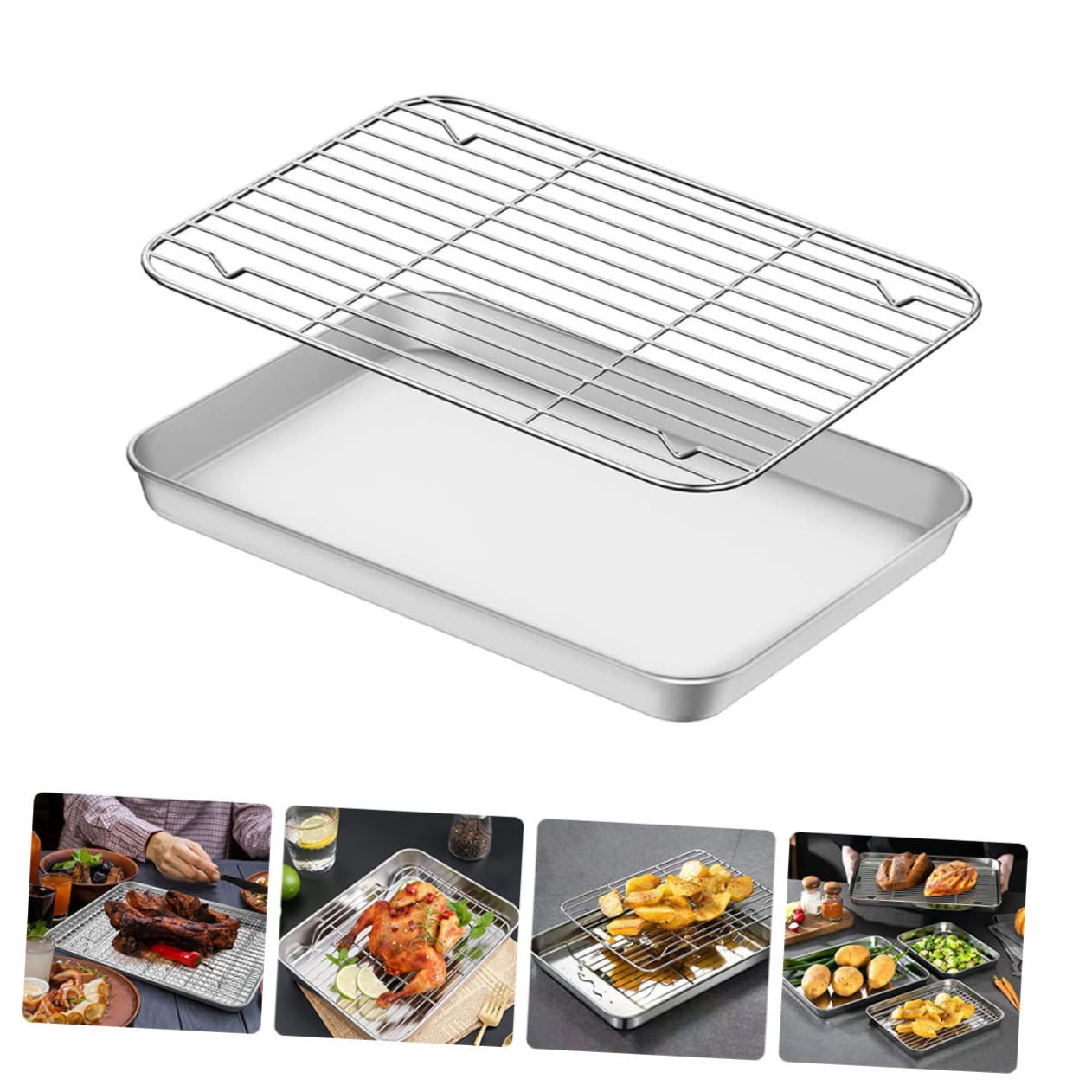 Toyvian Edelstahl Backblech mit Wiederverwendbarem Verschleißfestem Drahtgitter Multifunktionales Küchen backzubehör für Backofen und Camping Lebensmittelecht Einfache Reinigung
