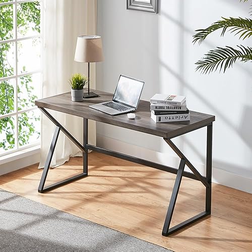 HSH Escritorio rústico para computadora, escritorio grande de trabajo de estudio de escritura ejecutiva para oficina en casa, estación de trabajo