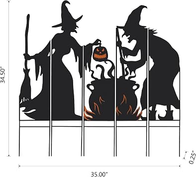 Glitzhome 34.5 H Halloween Metal Silhouette Witch Stakes with Cauldron Yard Stake,Set of 5 Halloween Hanging Wall Decor Spooky Witches Silhouette Outdoor Garden Lawn Porch Pathway Ornaments