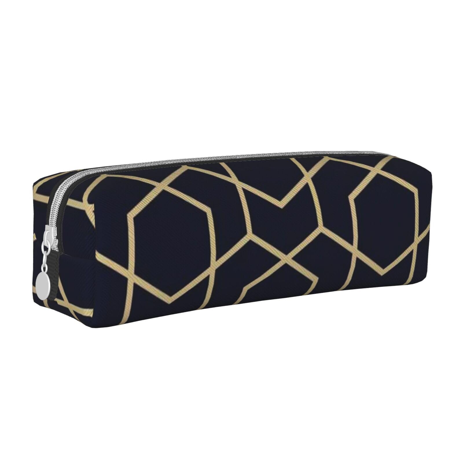 Geometric Lines Rectangle Leather Pencil Case for Girls Boys, Pen Pouch & Makeup Bag for Student School Office College