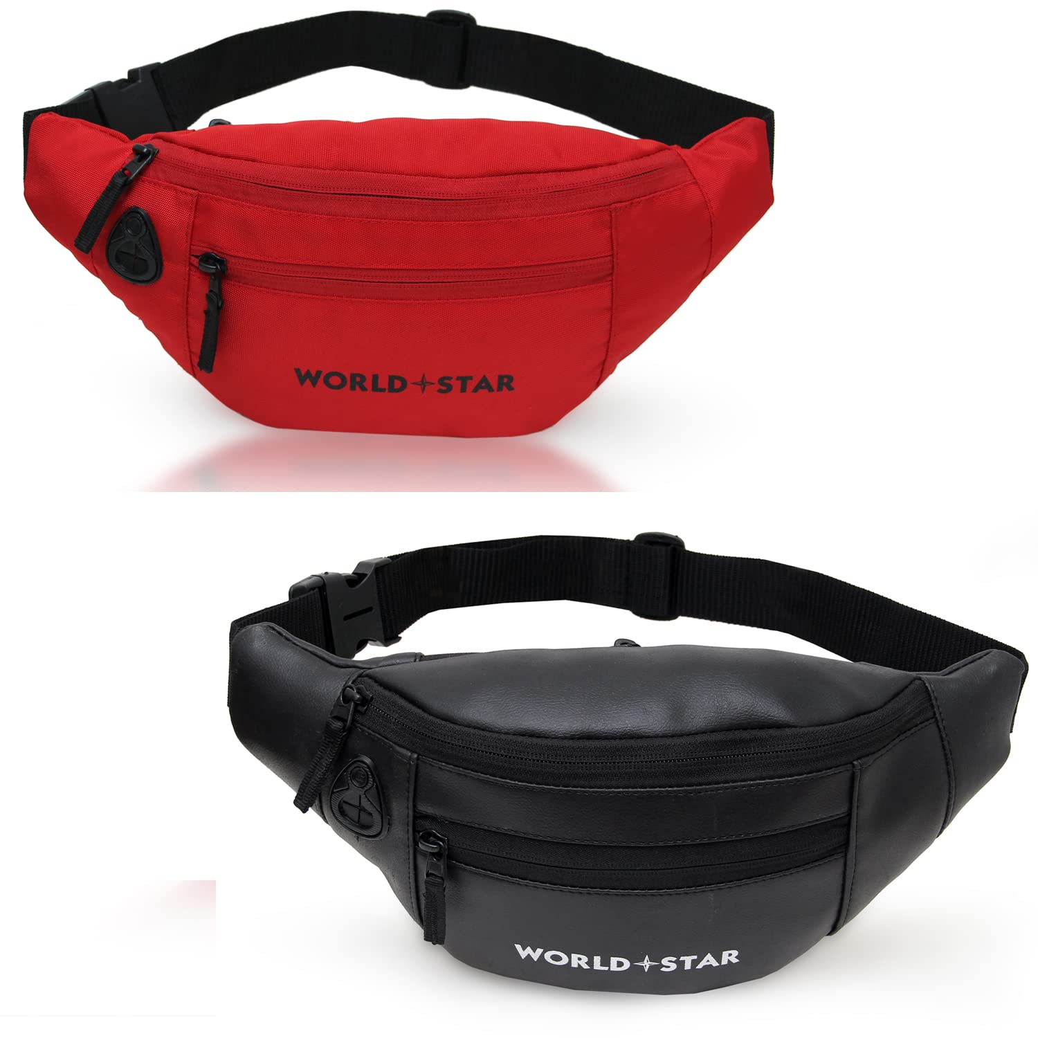 Worldstar Waist Bag for Men & Women, Slim Fanny Pack Casual Sling Shoulder Chest Pack with Adjustable Strap for Walking, Cycling, Running, Hiking Hold Phones, Keys, Cards (Leather Black & red)-image-47
