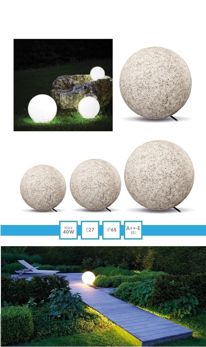 Stein Kugelleuchten Außen Wasserdicht und Winterfest IP65 Gartenlampe Aussen, IP65 Kabel 2m Garten Deko, Gartenleuchten mit Strom (Satz mit 3 Bällen)