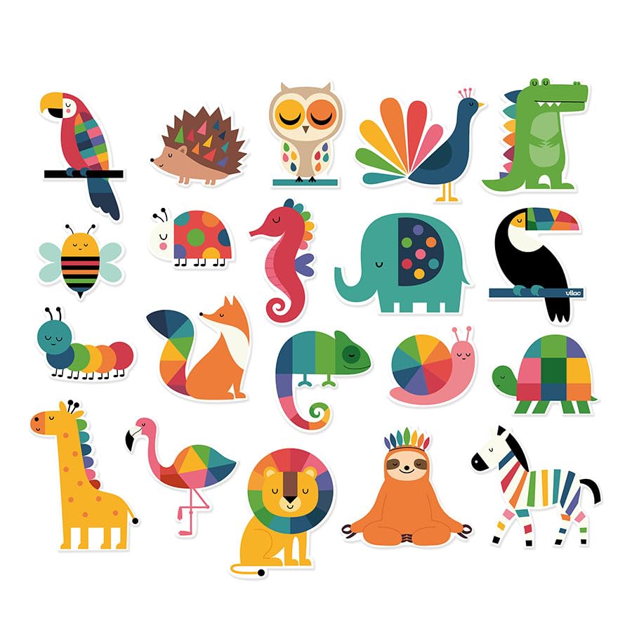Vilac - Set of 20 Animal Magnets by Andy Westface - Immerse Yourself in The Rainbow Universe with These Colourful Wooden Magnets - Stimulate Imagination and Creativity