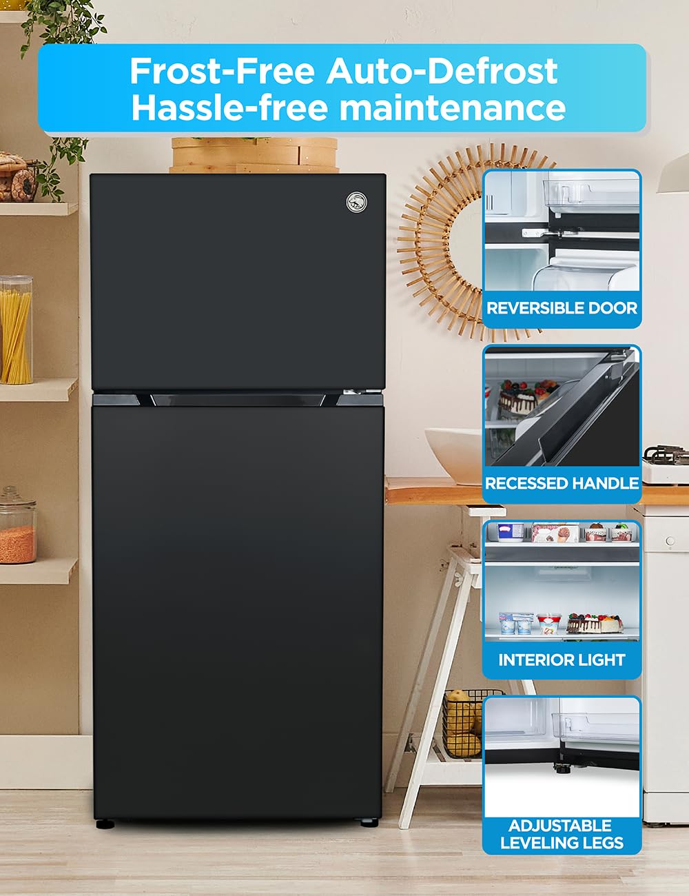 Commercial Cool 18 Cu. Ft. Top Mount Refrigerator With Freezer, 2-Door Refrigerator With Top Freezer And Adjustable Temperature Control, Ice Maker Ready, Energy Star Certified, Black on Fridge.com - View 5