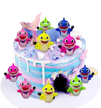 Amazon Co Jp Sienon サメケーキトッパー 10個 サメの誕生日ケーキトッパー 明るい色 小さなかわいいサメのファミリーケーキデコレーション 子供の誕生日パーティー ベビーシャワー シャークテーマパーティー用 ホーム キッチン