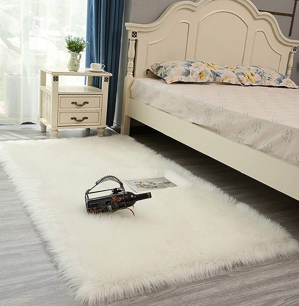 Dywan włochaty, wełniany antypoślizgowy miękki puszysty dywan podłogowy pluszowe wygodne puszyste dywaniki do salonu sypialnia przedszkole (White 3.3x6 feet (100x180 cm))