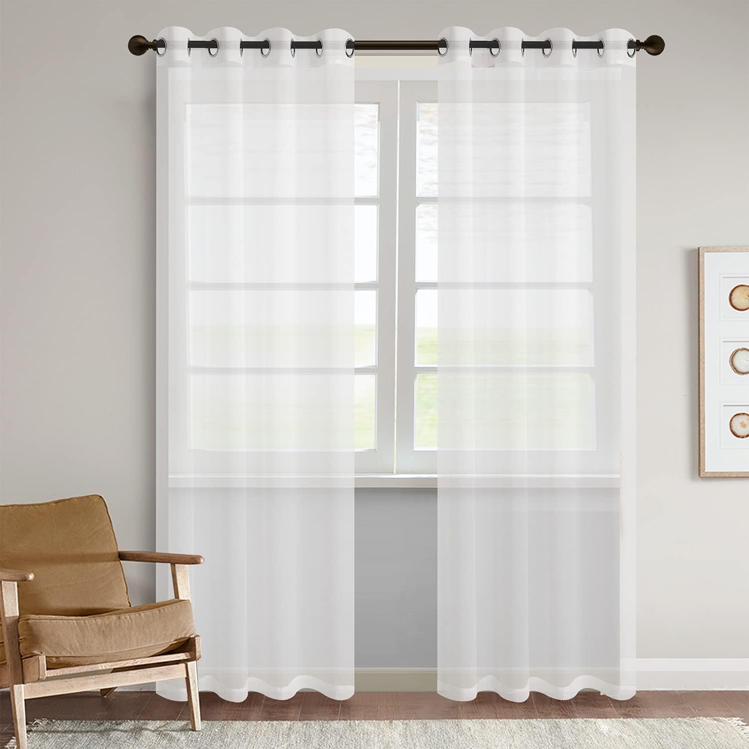 GYROHOME Set of 2Panels, Semi Sheer Solid Voile Curtain for Living Room Bedroom Patio Door,Sunlight Filtering Protect Privacy,Grommet Ring Top, Off White,66x90inch