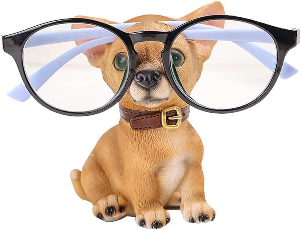 YY YEARCHY Cute Dog Eyeglass Holder Display Stand Animals Shaped Resin Spectacles Holder Creative Sunglasses Display for Nightstand Home Office Desk Decor (Black & Brown)