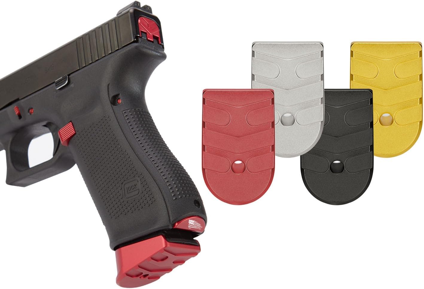 NDZ Performance Magazine Base Plate Finger Extension for Glock 17 19 22 23 24 31 Gen 1-5 9mm .40 .357 SIG, Weighted Aluminum with Aspis Cut Design, Accessories - Choose Color & Pack Size