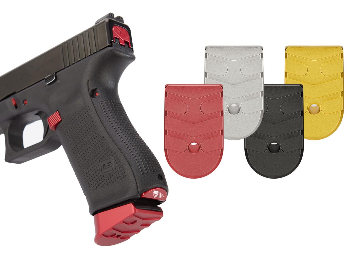 NDZ Performance Magazine Base Plate Finger Extension for Glock 17 19 22 23 24 31 Gen 1-5 9mm .40 .357 SIG, Weighted Aluminum with Aspis Cut Design, Accessories - Choose Color & Pack Size