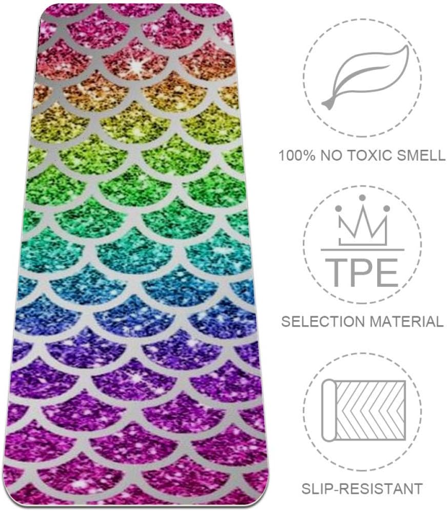 Lenergy Pilates Mat Rainbow Mermaid Scales 01 Yoga Mat Eco Friendly Exercise Mat Non Slip Gym Mat Thick Fitness Mat Workout Mat with Carry Bag 32x72 in : Sports & Outdoors