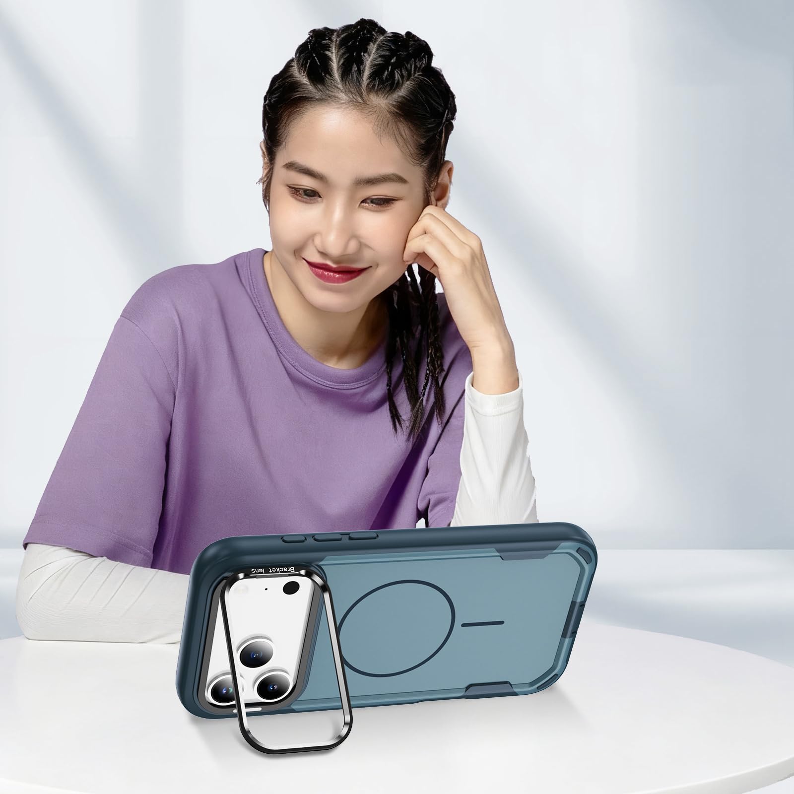 Magnetisch Hülle für iPhone 17 Pro Max/17 Pro/17 Air/17, Dünne Gefrostet rutschfeste Schutzhülle mit Metall Objektiv Ständer Handyhülle,Schwarz,17