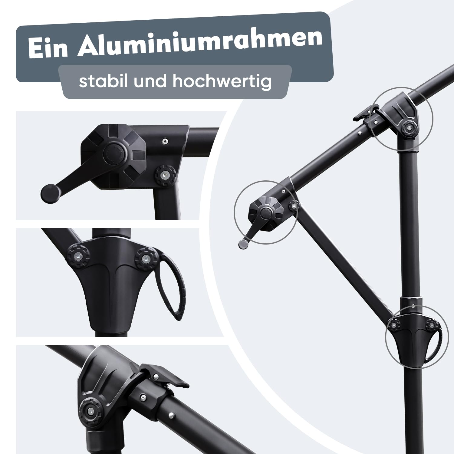 Sekey Ampelschirm 300 cm Sonnenschirm mit Kurbel Gartenschirm Kurbelschirm mit Kurbelvorrichtung UV50+ Sonnenschutz Robust und Stabil für den Garten Dunkelgrau