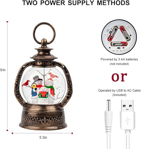 Miniatura 5 de Linterna de globo de nieve de Navidad, muñeco de nieve brillante de agua con música y temporizador, linterna iluminada con pilas para regalos de