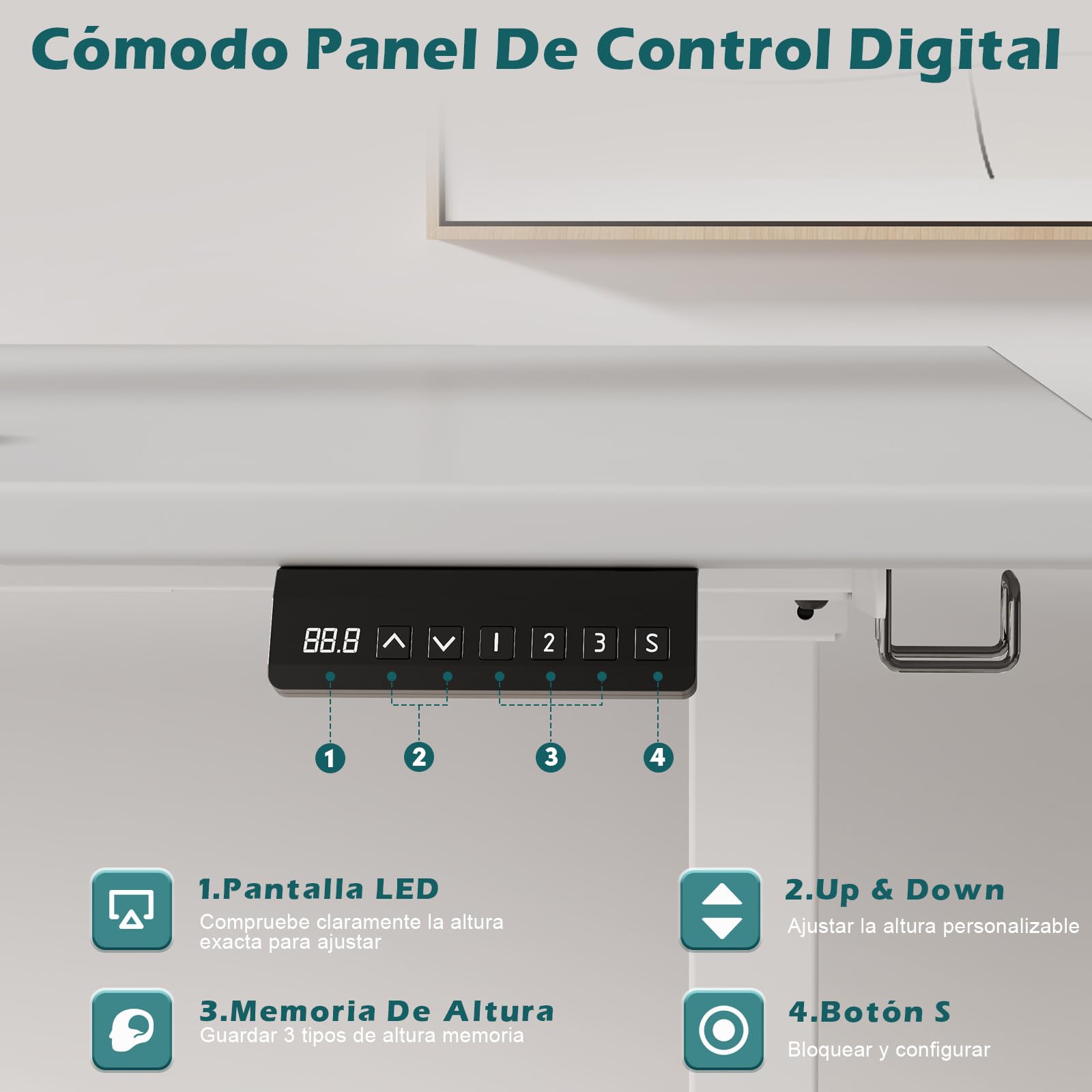 Devoko Estructura de Escritorio Regulable en Altura 73-120cm con 2 Motores Potentes Marco de Escritorio de pie con 3 Botones de Memoria y Ruedas, Ganchos, Caja de Gestión de Cables Blanco