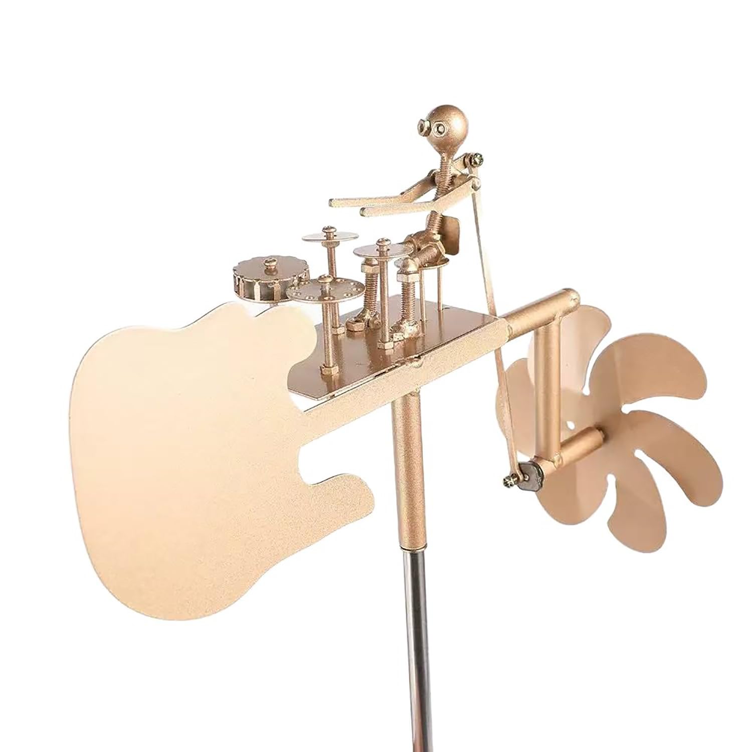 Fkystrix Gold Handmade Metal Drummer Windmill Musician Figurine Weathervane Ornament Decor For Garden Yard Lawn Patio Farm,