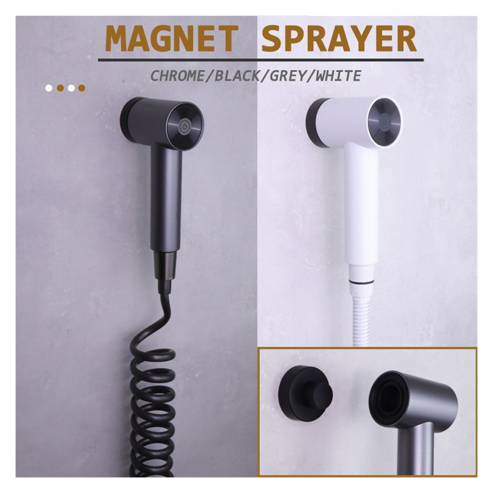 Spruzzatore for bidet da bagno con supporto magnetico(Metal Grey PVC)