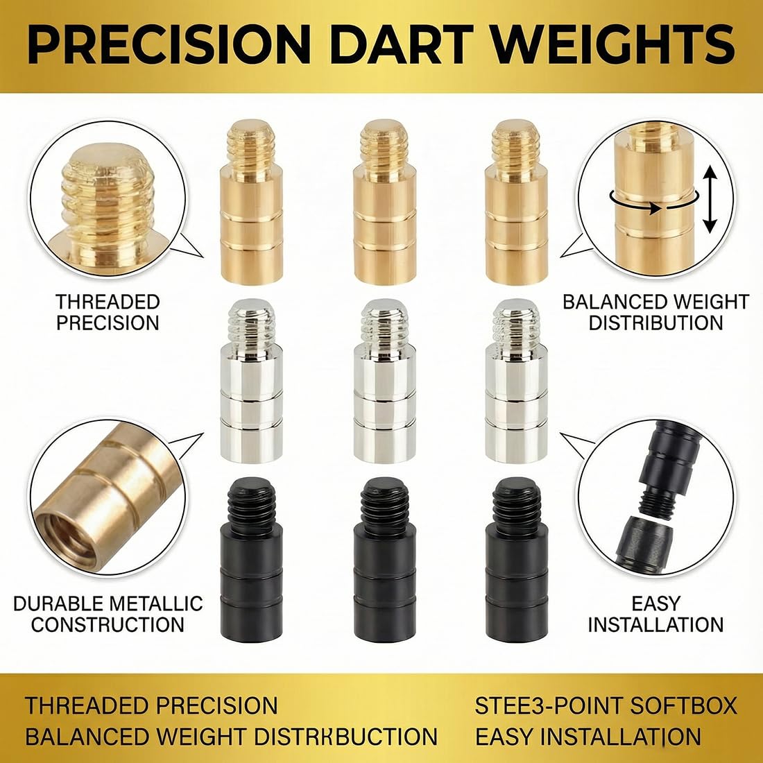 9 pièces Kit d'outils de fléchettes en laiton, accessoires de contrepoids pour fléchette, poids en 3 couleurs, 2g