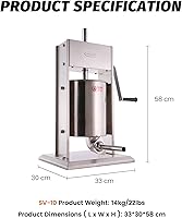 Vista 7 de Hakka - Llenador de carne vertical de acero inoxidable de 22 libras (10 L)