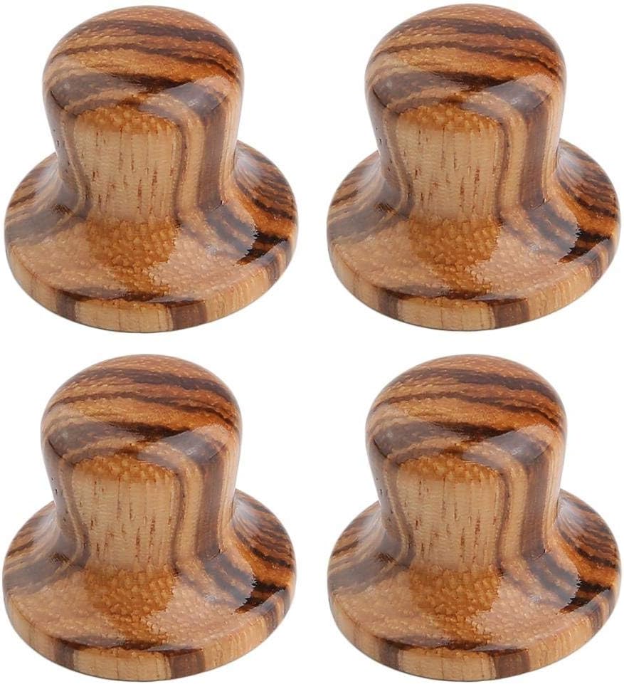 KAISH 4-Pack Wood Knobs Bell Knobs Guitar Bass Top Hat Wood Knobs For Metric Pots Zebra Wood