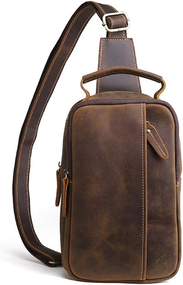 Best Guimiarayvintage Men's real Leather chest bag Business Casual Outdoor Sling Bag (Style 25 - Dark brown)