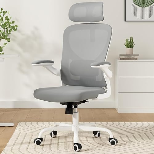 Miniatura 9 de Silla de oficina ergonómica, silla de escritorio giratoria de malla con respaldo alto, con soporte lumbar ajustable, reposacabezas y reposabrazos