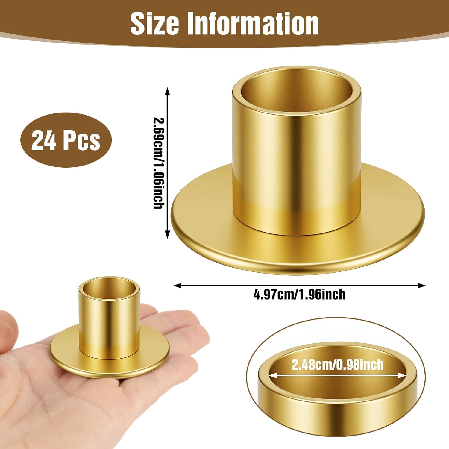 Gold Taper Candle Holders Bulk 24 Pcs Metal Short Candlestick Holders for Pillar Candles Valentine Wedding Anniversary Dinner Party Christmas Decorations and Centerpieces