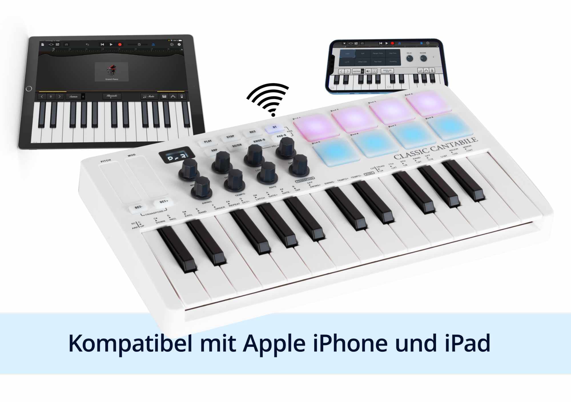 Classic Cantabile M25-AIR Wireless MIDI Controller, Tipo: M25-AIR | Controlador MIDI inalámbrico Classic Cantabile con batería y Bluetooth, Transmisión MIDI Bluetooth a Apple iPhone & iPad