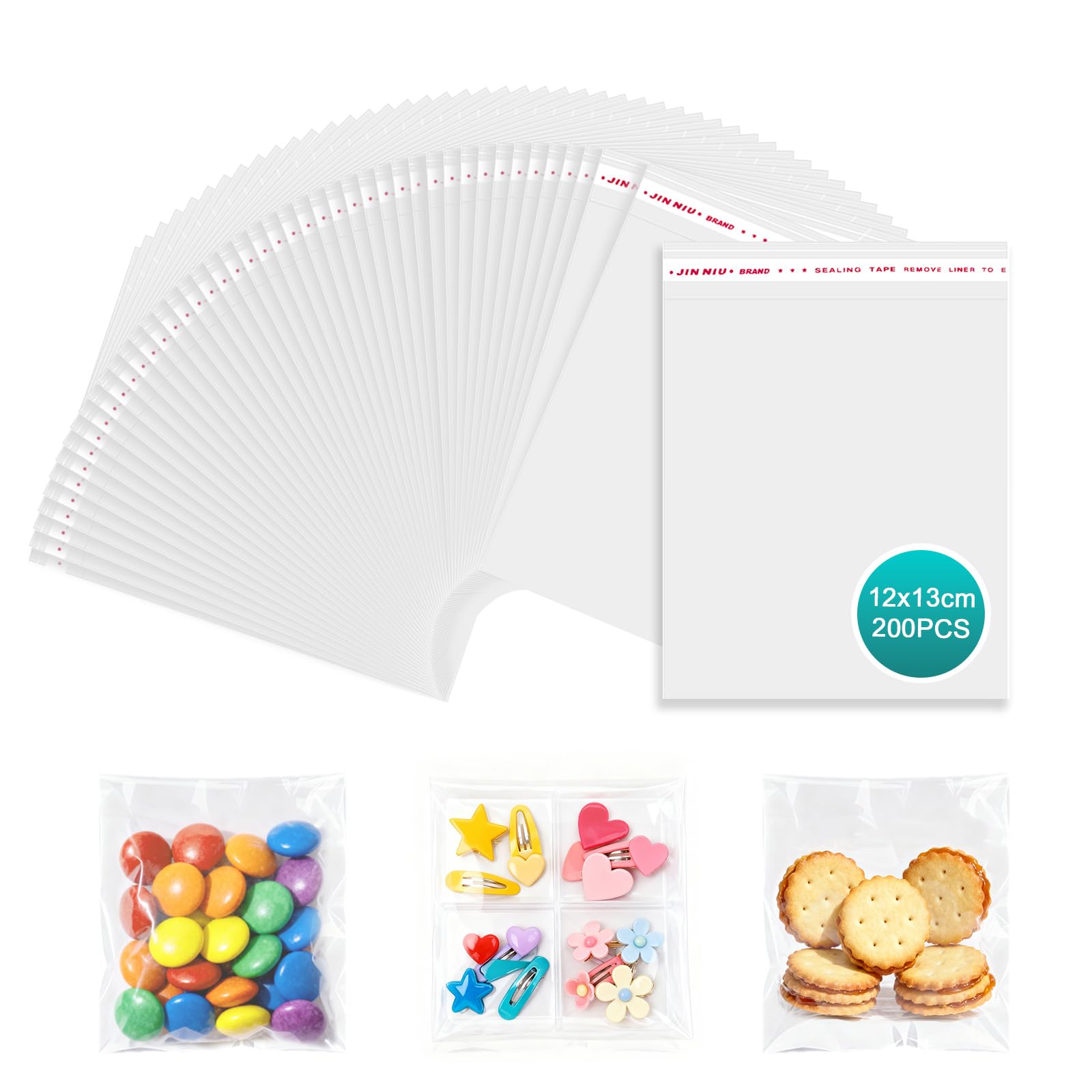 PDKKFF 200Pcs Clear Self-adhesive Cellophane Bags, 12 x 13 cm Clear Seal Seal bags for Wrapping Cookies, Sweets, Biscuit, Jewellery, Gifts, Envelopes, Party Favors(4.72 x 5.12 inch)
