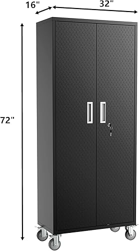 Miniatura 2 de Armarios de almacenamiento de metal para oficina en casa, armario de almacenamiento de garaje con ruedas, puertas con cerradura y estantes