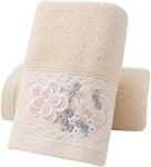 Pidada Ensemble de serviettes à main 2 Motif floral brodé 100% Torchon décoratif doux et absorbant en coton pour salle de bain (Cerry Blossom Rose)