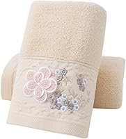 Pidada Embroidered Floral Hand Towels Set of 2, 100% Cotton Absorbent Soft Quick-Dry Bathroom Towels, Brown 13.8x29.5 Inch
