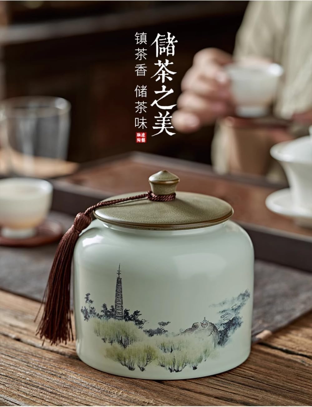 china tea tin， 13cm Chinese Style Tea Jars Ceramic Storage Sealed Household Use