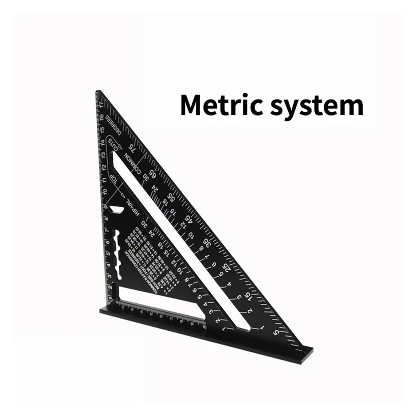 Precyzyjna rządka trójkątna, Trójkątne narzędzie stolarskie ze stopu aluminium, kwadratowe, 7-calowe, metryczne, calowe, kątowe, wielokolorowe(Black Metric System)