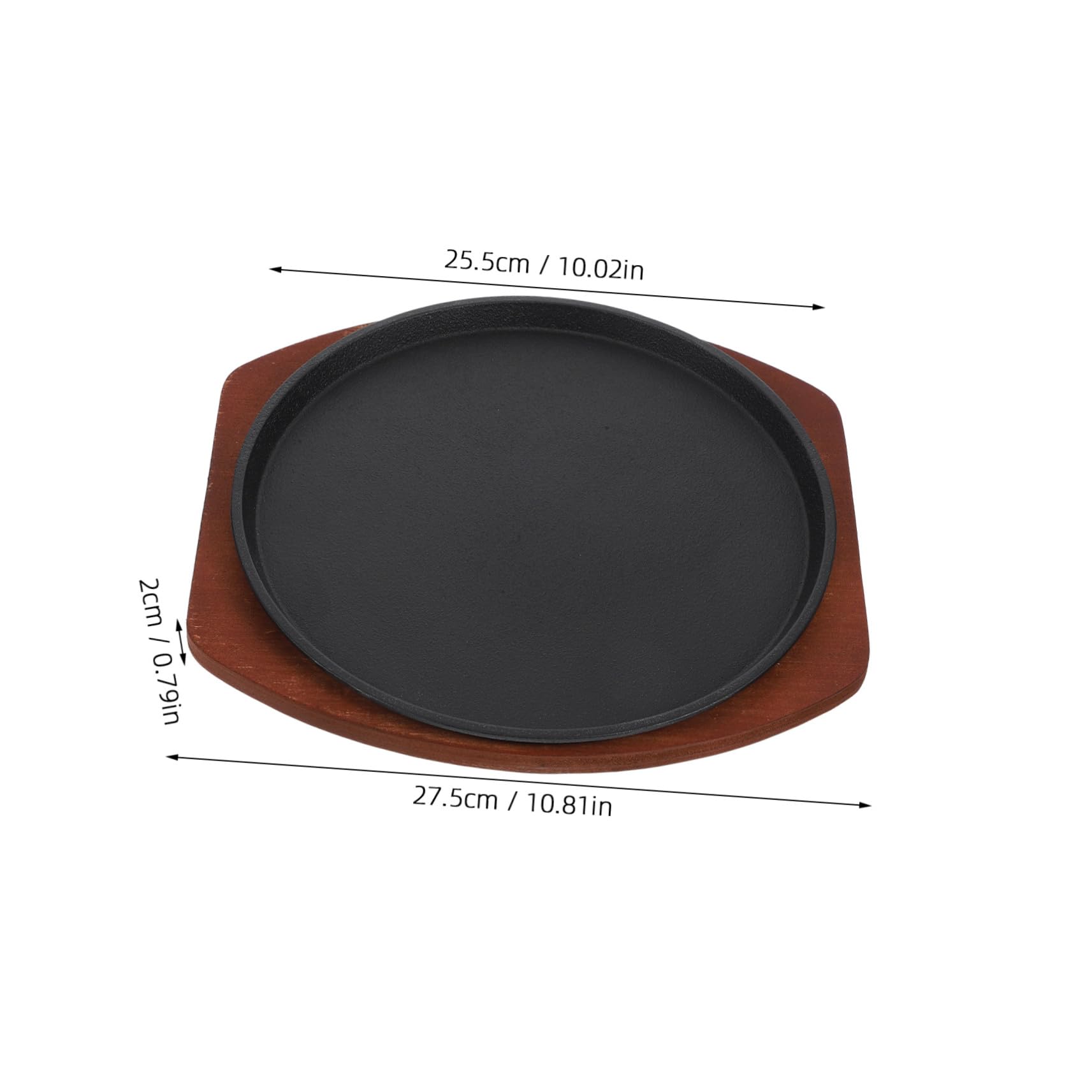 Plancha de Hierro Fundido para Asar Redonda Base de Madera Sartén para Bistec con Calentamiento Uniforme Bandeja Resistente para Barbacoa y Cocina Casa