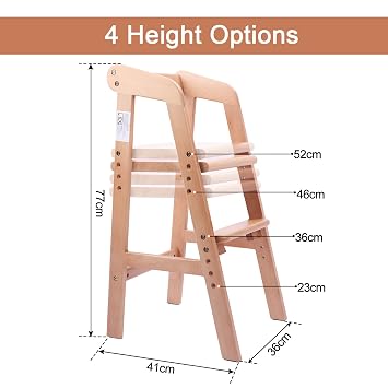 YOLEO High Chair Wooden for Toddlers Junior Childs, Sturdy Durable Dining Feeding Chair with Steps Grows with Child, Max 60kg (Natural Color)