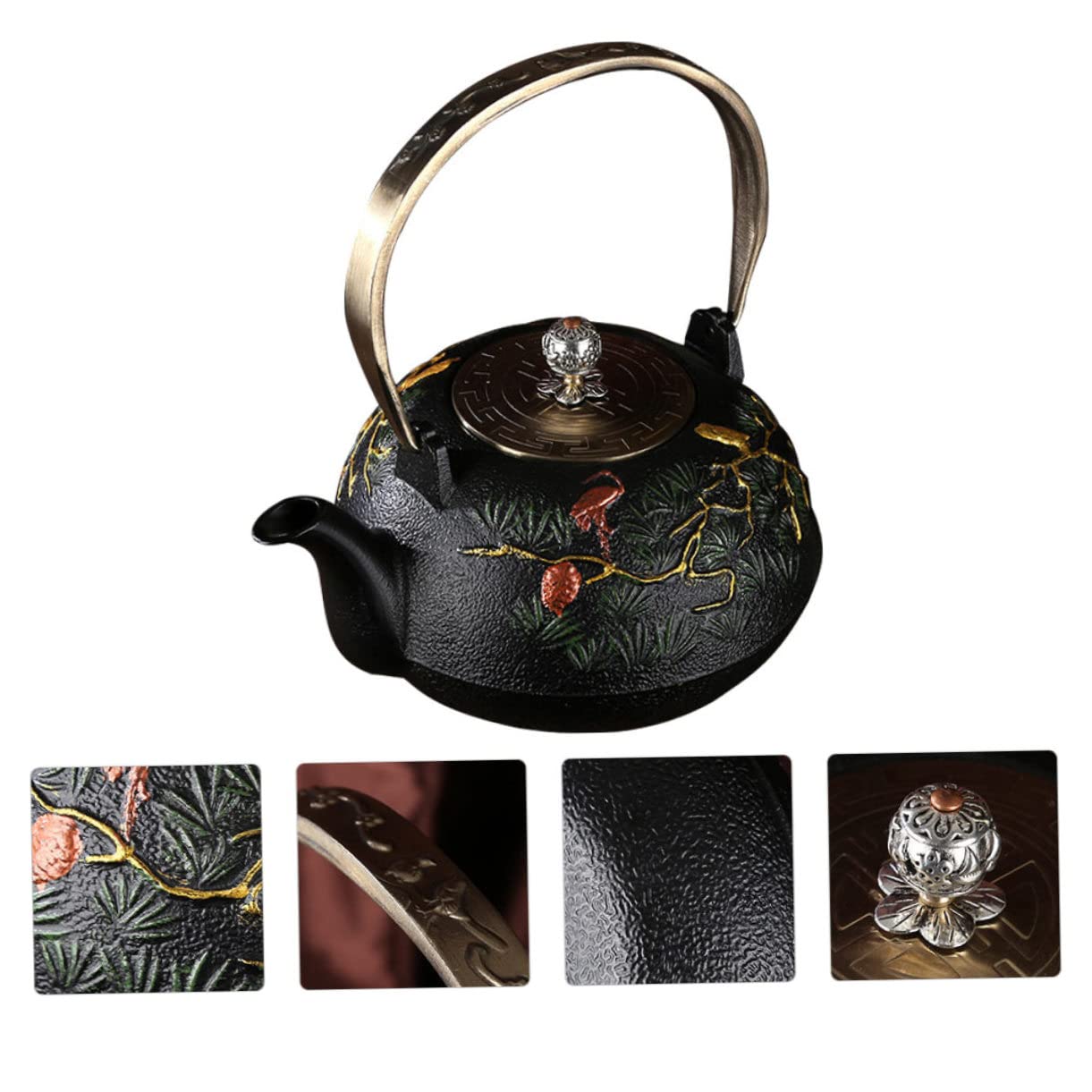 Tetera de Té Retro con Filtro Y Escala Tetera de Hierro Fundido Hecha a Mano para Té de Hojas Sueltas