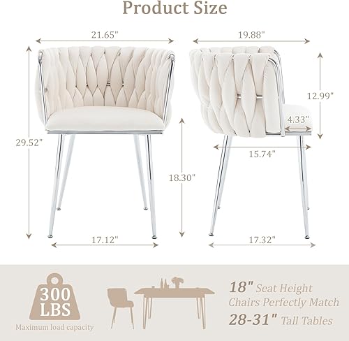 Miniatura 10 de Juego de 2 sillas de comedor de terciopelo, sillas tapizadas tejidas para sala de estar, sillas modernas de cocina y comedor, sillas decorativas de