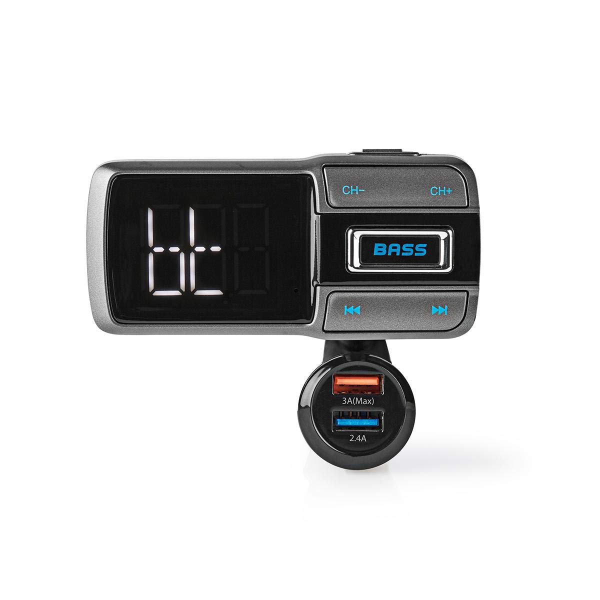Transmetteur FM Audio pour Voiture - Appels Mains Libres - Appels Mains Libres - 2.0" - Ecran LED - Bluetooth - QC 3.0/5.0 V DC / 2.4 A - Charge Rapide - Amplification des Basses