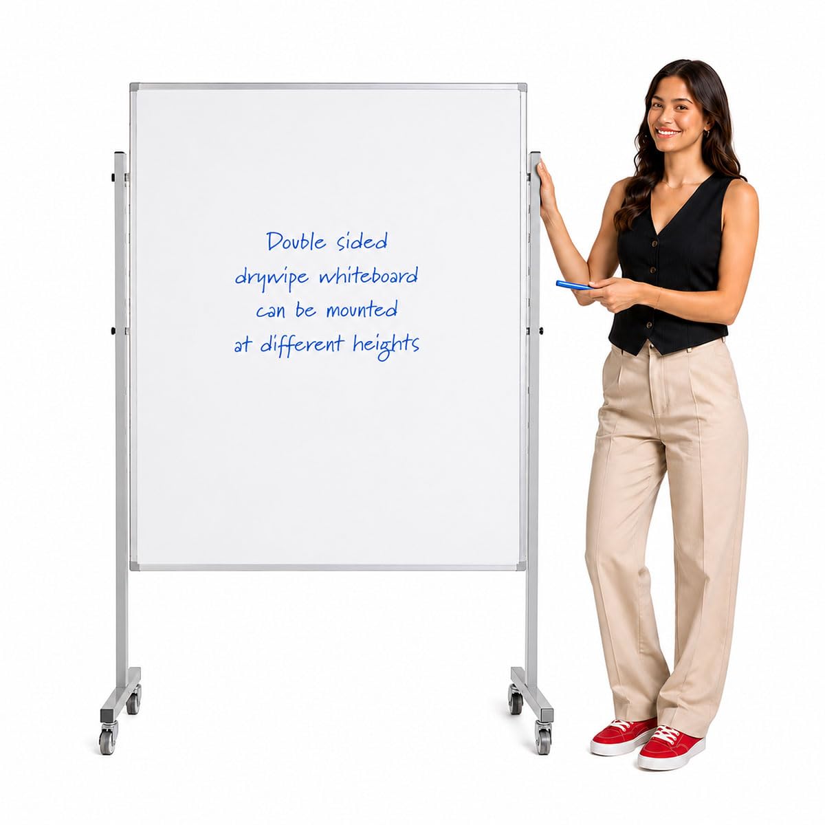 Wonderwall Mobile Whiteboard 120x90cm, Double-Sided, White Frame
