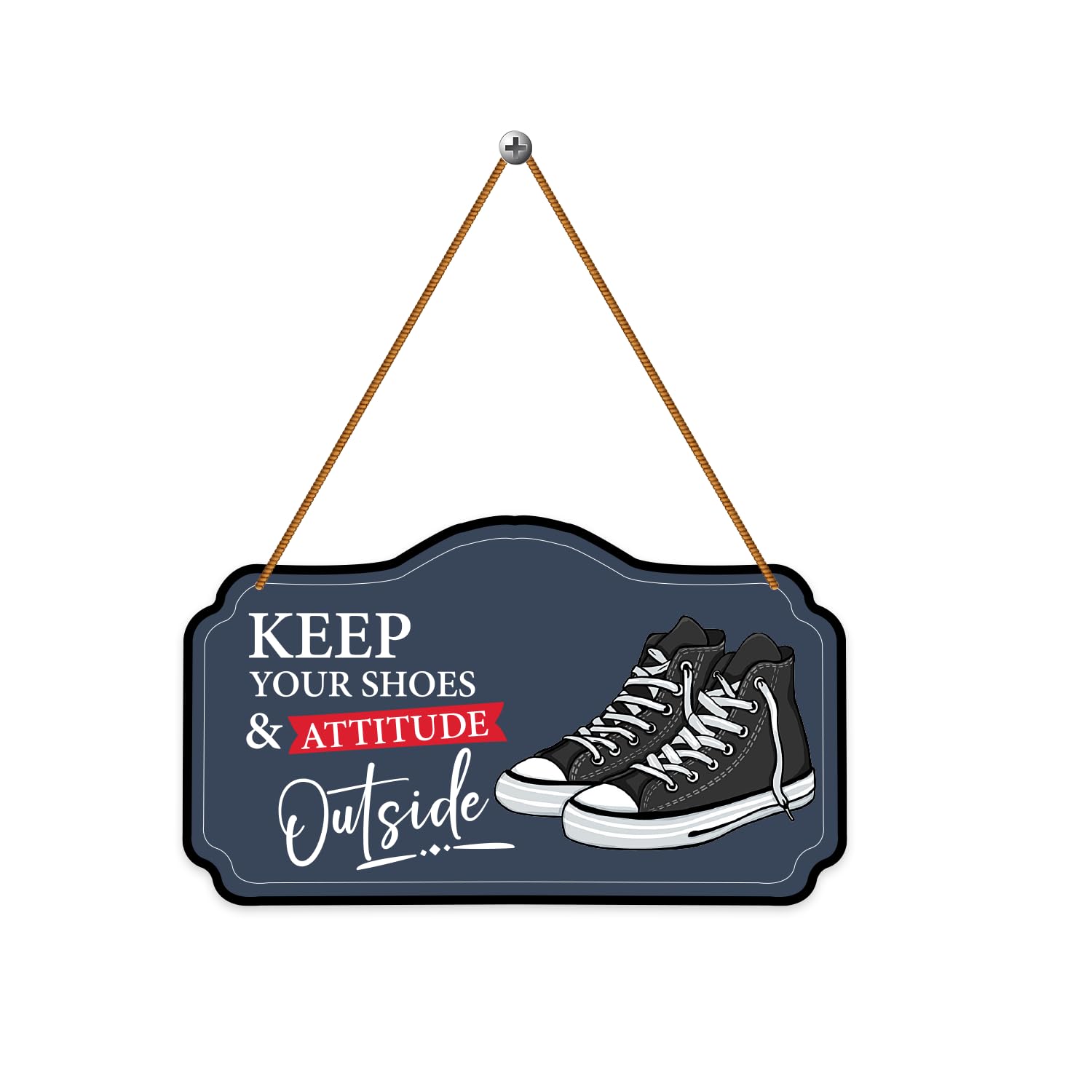 Gift Me Bazar Funny "Keep Your Shoes & Attitude Outside" Wooden Wall Hanging | Creative Entryway Rules Door Sign | Welcome Plaque for Home, Office, Shop & Living Room-image-18