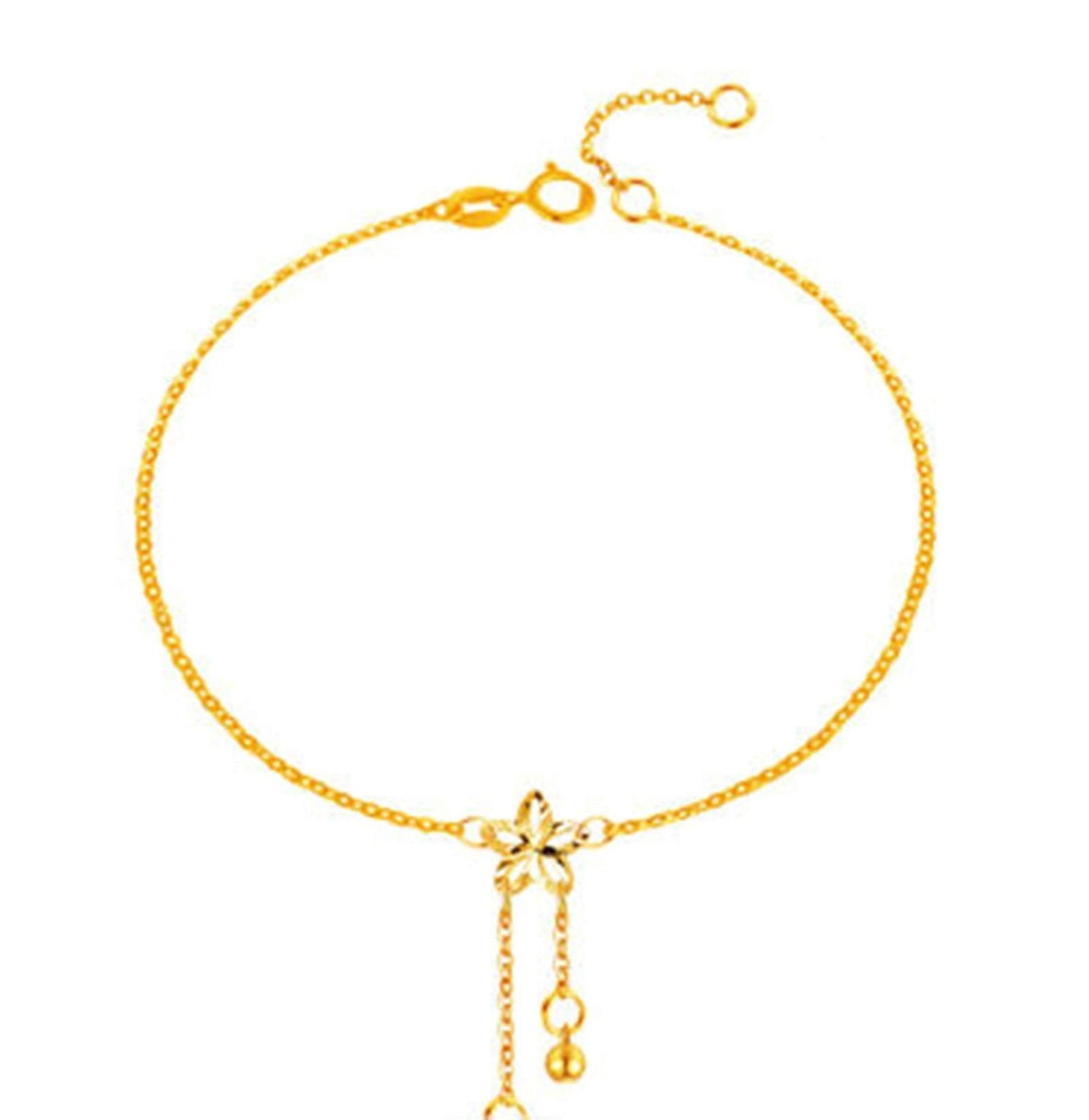 Tobillera de Oro Amarillo de 18 Quilates para Mujer, Tobillera con Cuentas de Flores, Cadena de 9,5 Pulgadas