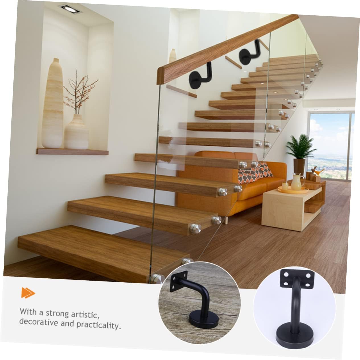 Stainless Steel Handrail Bracket Stair Handrail Column Support 6pcs Set