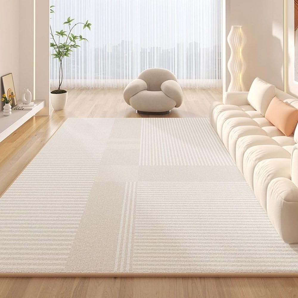Tapis beige facile à nettoyer YHT030 | Fini les taches, le grand confort pour votre salon
