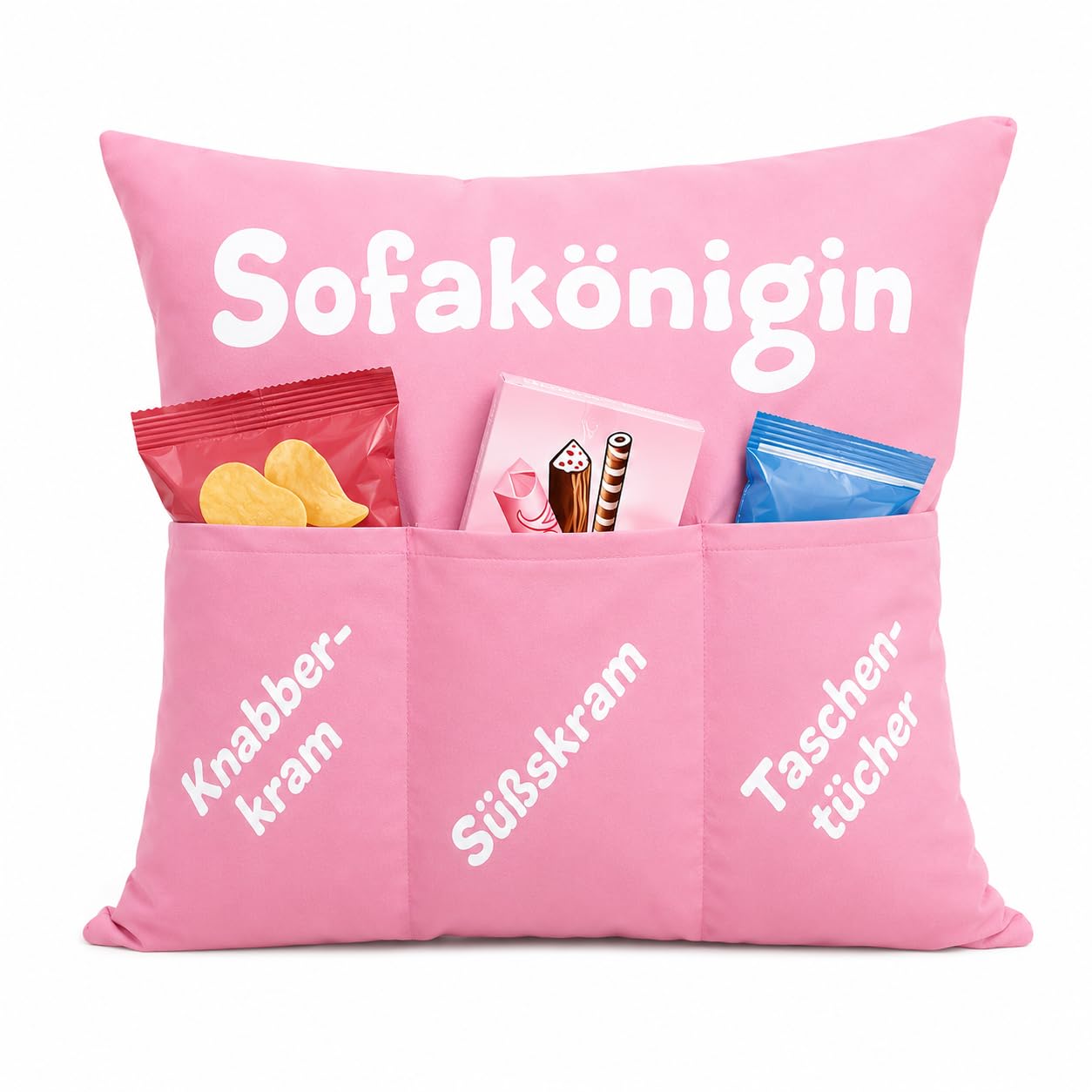 KAMACA Originelles Dekokissen Kissen mit 3 Taschen zum selber Befüllen Größe 43x43 cm tolles Geschenk
